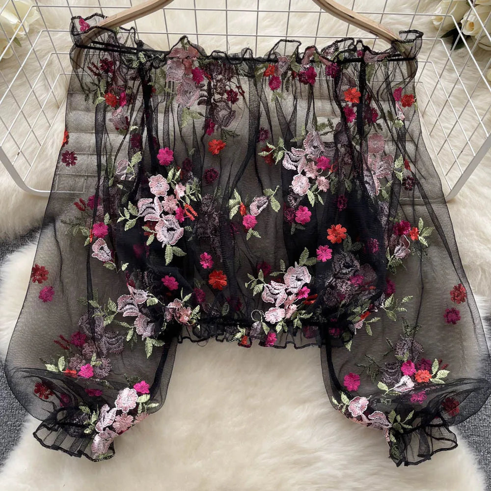 Sweet See Through Flower Crop Top