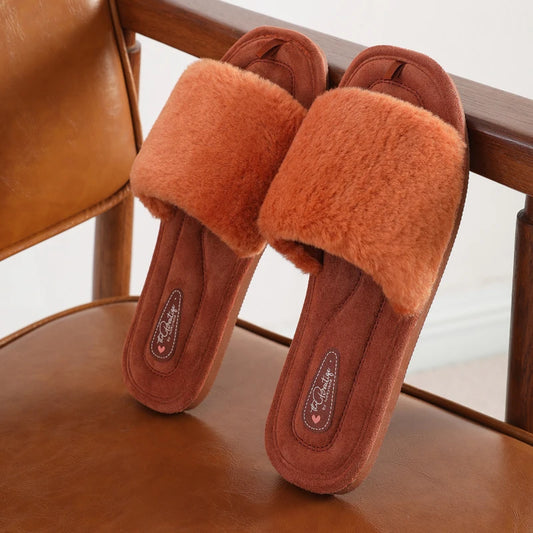 Dana Plush Flat Open Toe Slippers