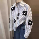 Flower Stripe Long Sleeve Blouse