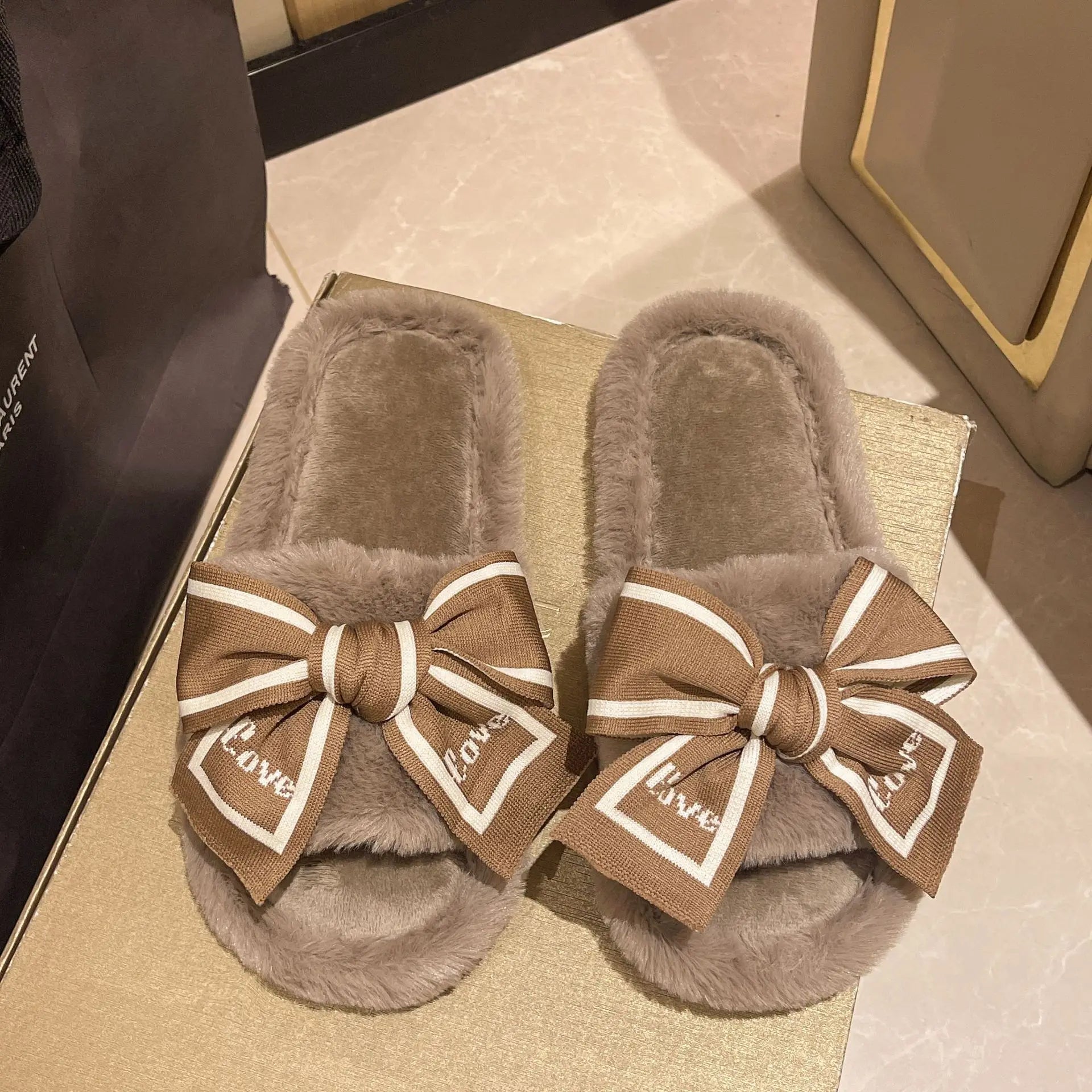 Bow Love Fluffy Slippers