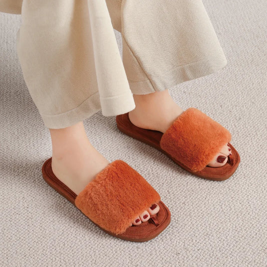 Dana Plush Flat Open Toe Slippers