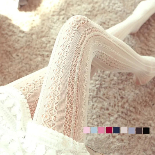 Close-up of beige lace fabric with color swatch options.